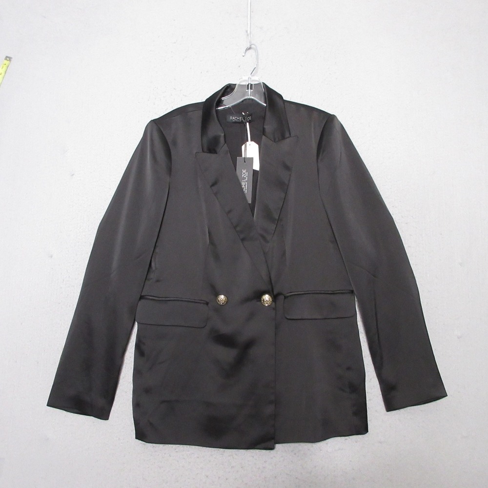 Rachel Zoe Blazer Black Satin Double Breasted Gold Buttons Glam Night Out NWT